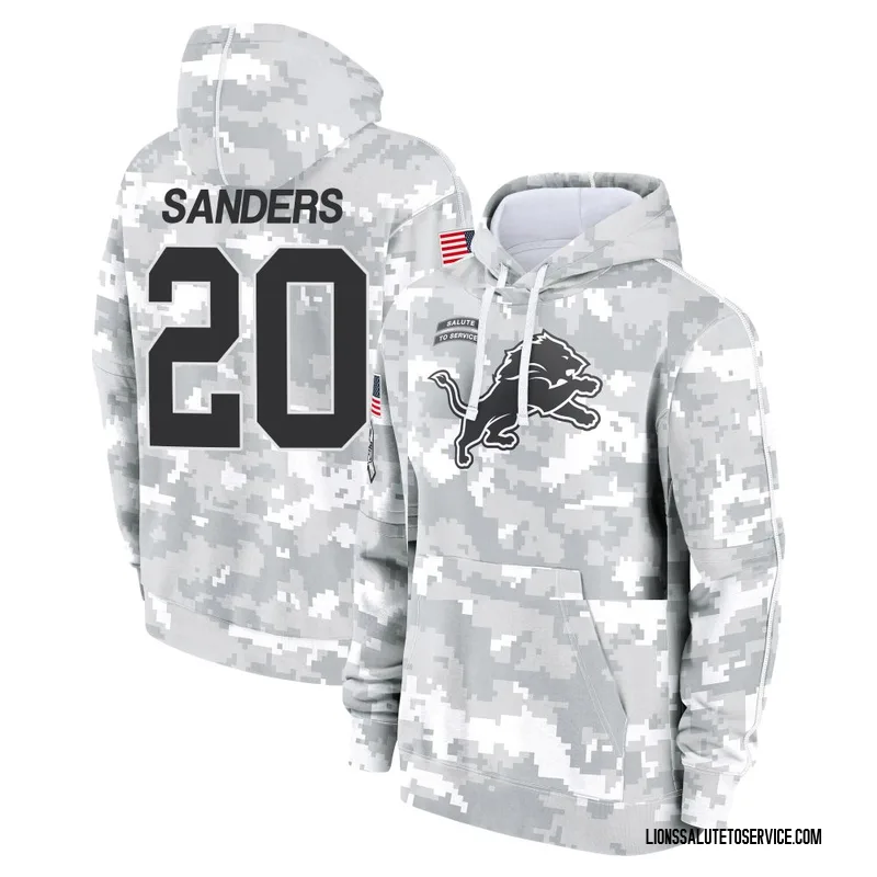 Men's Barry Sanders Detroit Lions Camo Arctic 2024 Salute to Service Club Fleece Pullover Hoodie