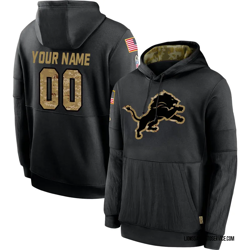 Men's Custom Detroit Lions Black 2020 Salute to Service Sideline Performance Pullover Hoodie