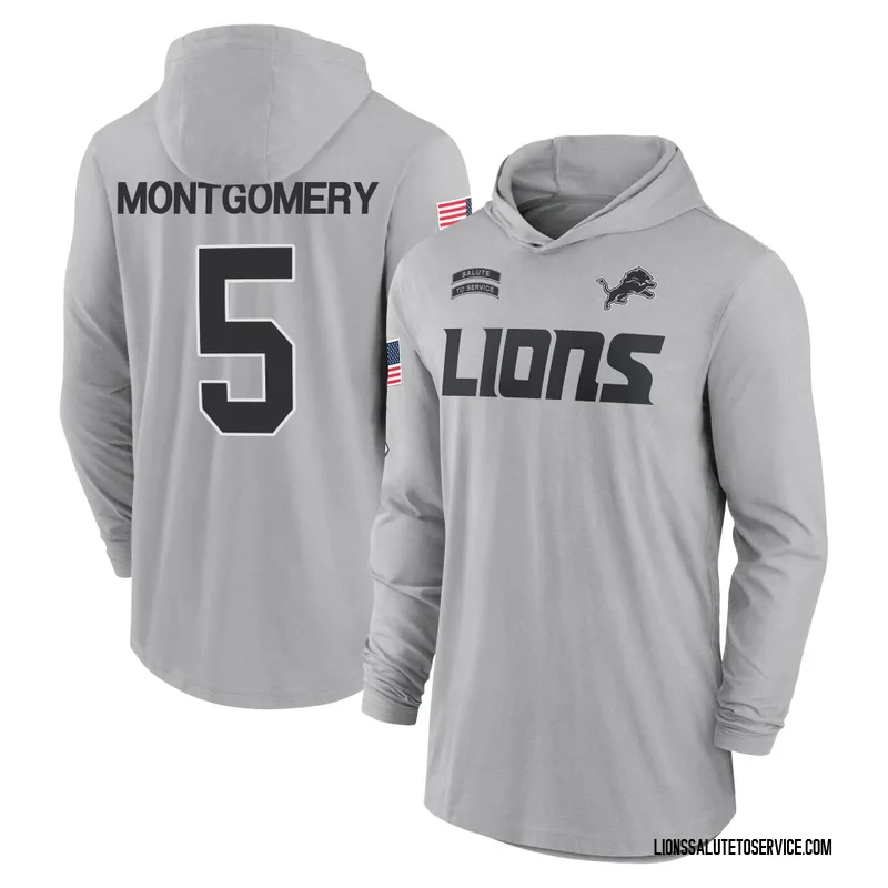 Men's David Montgomery Detroit Lions Gray 2024 Salute to Service Lightweight Performance Long Sleeve Hooded T-Shirt