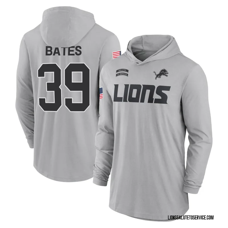 Men's Jake Bates Detroit Lions Gray 2024 Salute to Service Lightweight Performance Long Sleeve Hooded T-Shirt