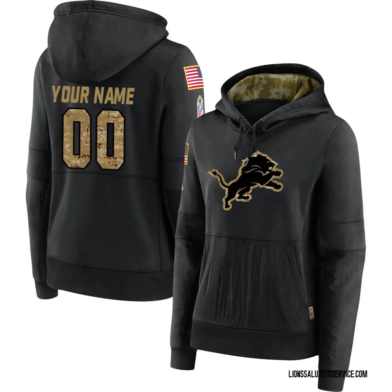 Women's Custom Detroit Lions Black 2020 Salute to Service Sideline Performance Pullover Hoodie